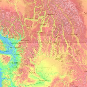Mappa topografica Columbia River, altitudine, rilievo