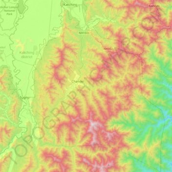 Mappa topografica Chandel, altitudine, rilievo