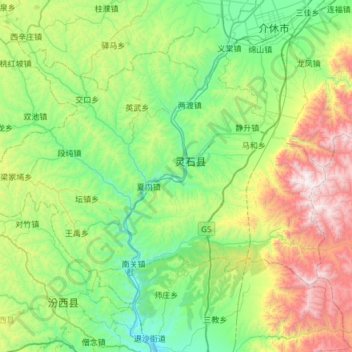Mappa topografica 灵石县, altitudine, rilievo
