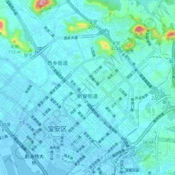 Mappa topografica 新安街道, altitudine, rilievo