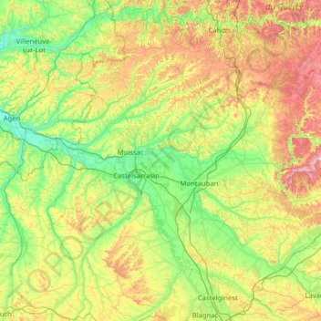 Mappa topografica Tarn-et-Garonne, altitudine, rilievo