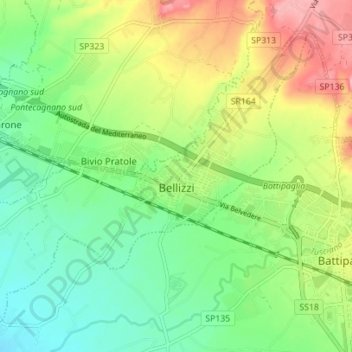 Mappa topografica Bellizzi, altitudine, rilievo
