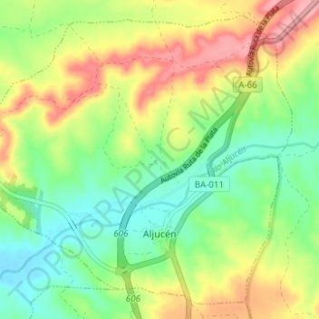 Mappa topografica Aljucén, altitudine, rilievo