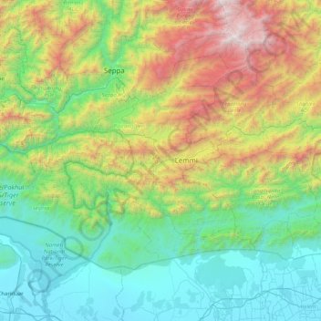 Mappa topografica Pakke-Kessang District, altitudine, rilievo