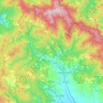 Mappa topografica Pratovecchio Stia, altitudine, rilievo