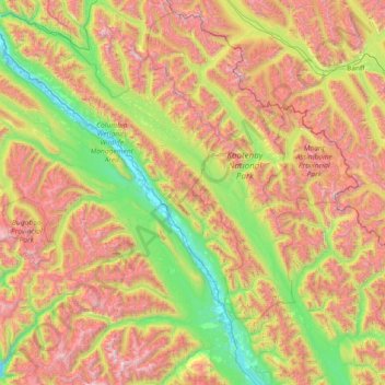 Mappa topografica Area G (Forster Creek/Mount Assiniboine), altitudine, rilievo