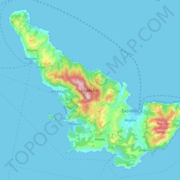 Mappa topografica Skopelos, altitudine, rilievo