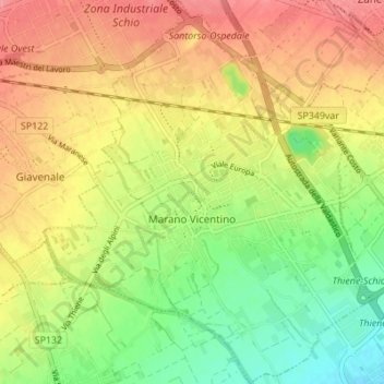 Mappa topografica Marano Vicentino, altitudine, rilievo