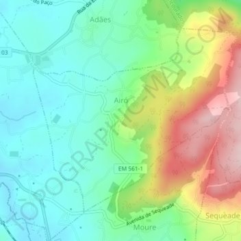 Mappa topografica Airó, altitudine, rilievo