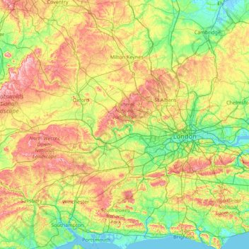 Mappa topografica River Thames, altitudine, rilievo