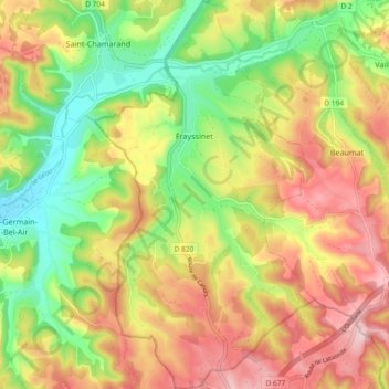 Mappa topografica Frayssinet, altitudine, rilievo