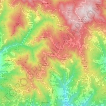 Mappa topografica Marliana, altitudine, rilievo