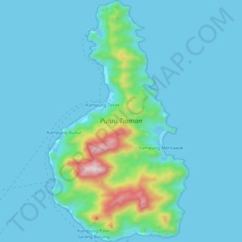 Mappa topografica Tioman Island, altitudine, rilievo