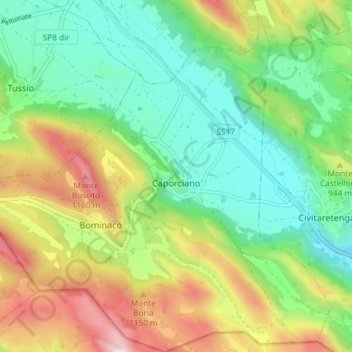 Mappa topografica Caporciano, altitudine, rilievo