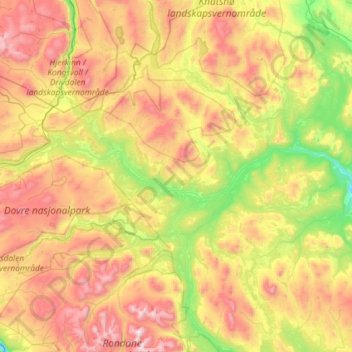 Mappa topografica Folldal, altitudine, rilievo