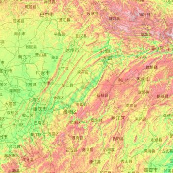 Mappa topografica 重庆市, altitudine, rilievo