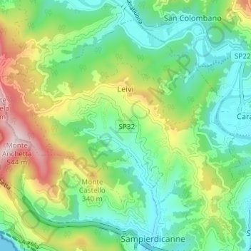 Mappa topografica Leivi, altitudine, rilievo