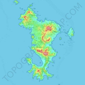 Mappa topografica Mayotte, altitudine, rilievo