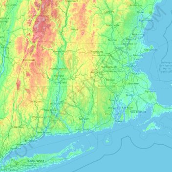 Mappa topografica Massachusetts, altitudine, rilievo