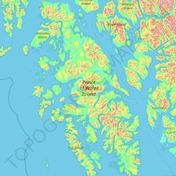 Mappa topografica Prince of Wales Island, altitudine, rilievo