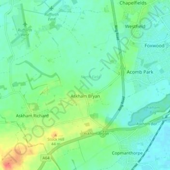 Mappa topografica Askham Bryan, altitudine, rilievo