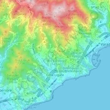 Mappa topografica Celle Ligure, altitudine, rilievo