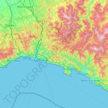 Mappa topografica Genova, altitudine, rilievo