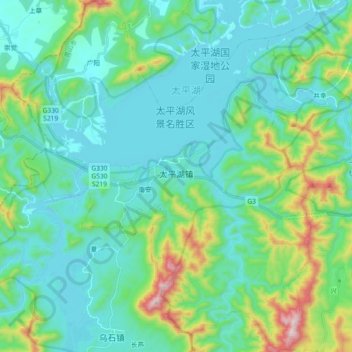 Mappa topografica 太平湖镇, altitudine, rilievo