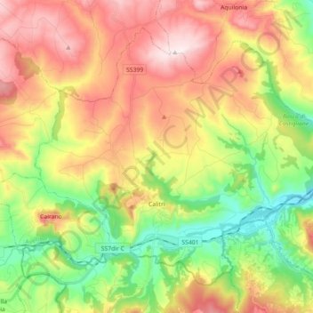 Mappa topografica Calitri, altitudine, rilievo