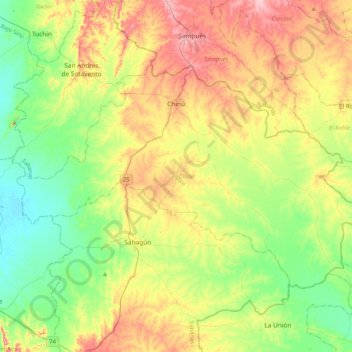 Mappa topografica Chinú, altitudine, rilievo