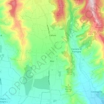 Mappa topografica Illasi, altitudine, rilievo