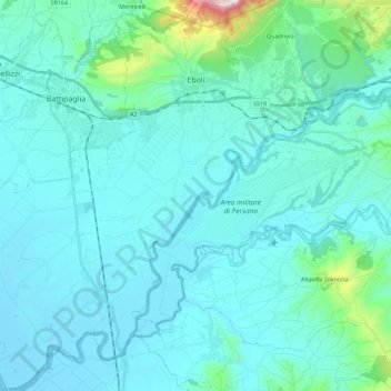 Mappa topografica Eboli, altitudine, rilievo