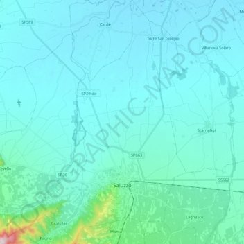 Mappa topografica Saluzzo, altitudine, rilievo