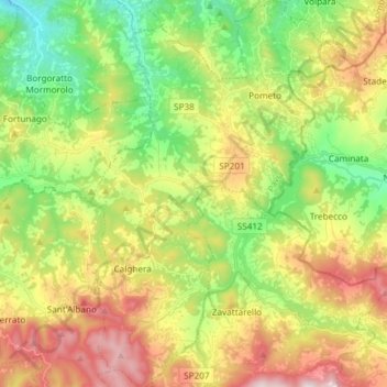 Mappa topografica Colli Verdi, altitudine, rilievo