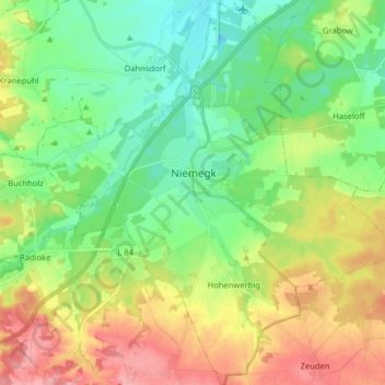 Mappa topografica Niemegk, altitudine, rilievo