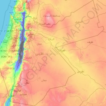 Mappa topografica Giordania, altitudine, rilievo