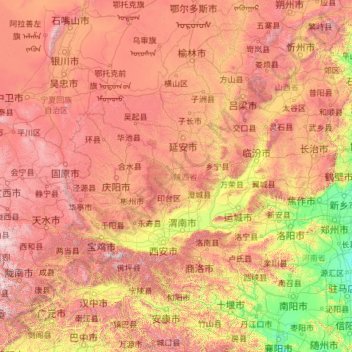Mappa topografica 陕西省, altitudine, rilievo