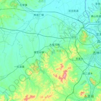 Mappa topografica 船营区, altitudine, rilievo