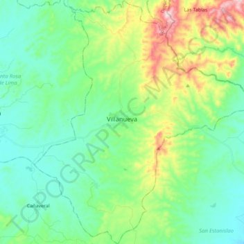 Mappa topografica Villanueva, altitudine, rilievo