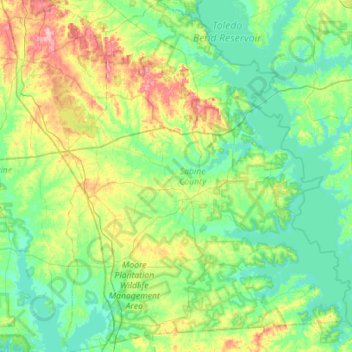 Mappa topografica Sabine County, altitudine, rilievo