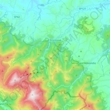 Mappa topografica Frontone, altitudine, rilievo