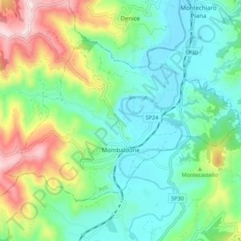 Mappa topografica Mombaldone, altitudine, rilievo