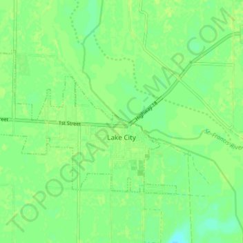 Mappa topografica Lake City, altitudine, rilievo