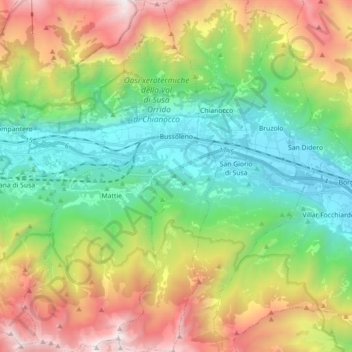 Mappa topografica Bussoleno, altitudine, rilievo