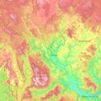 Mappa topografica River Derwent, altitudine, rilievo