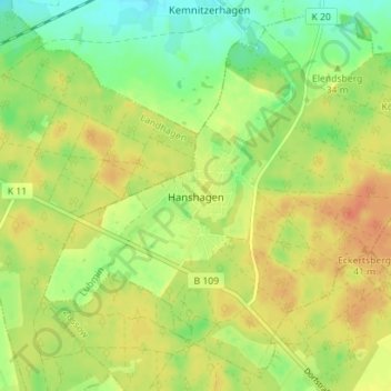 Mappa topografica Hanshagen, altitudine, rilievo