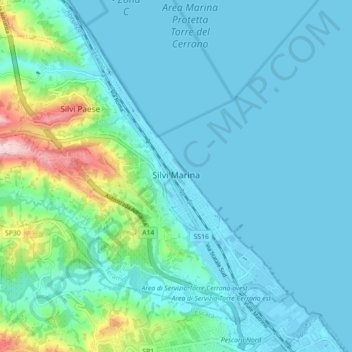 Mappa topografica Silvi, altitudine, rilievo