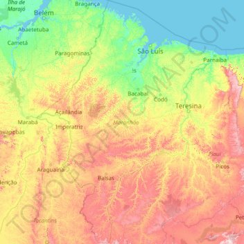 Mappa topografica Maranhão, altitudine, rilievo