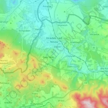Mappa topografica Hrádek nad Nisou, altitudine, rilievo