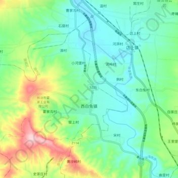 Mappa topografica 西白兔镇, altitudine, rilievo
